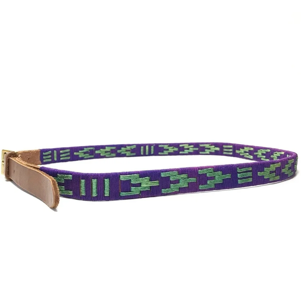 J.Crew Purple Green Embroidered Geo Boho Leather Belt Womens Medium NWOT 39